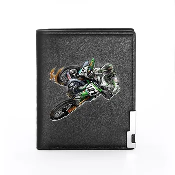 

High Quality Motorcycle Riding Printing Pu Leather Wallet Men Boy Bifold Credit Card Holder Short Purse Male