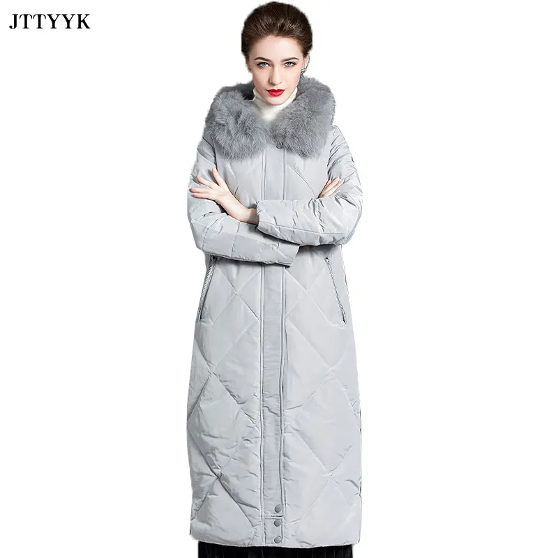 

2020 Winter New High-quality Parker Down Jacket Womens Hooded Natural Fox Fur Collar Coat Over The Knee Thick Down Coats Female