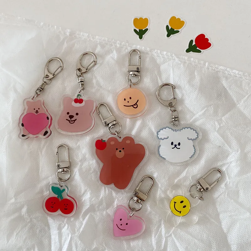 LLavero de oso coreano con hebilla de cara sonriente, bolso escolar de cerezas de amor, colgante decorativo de papelería, ornamento de gestión de llaves