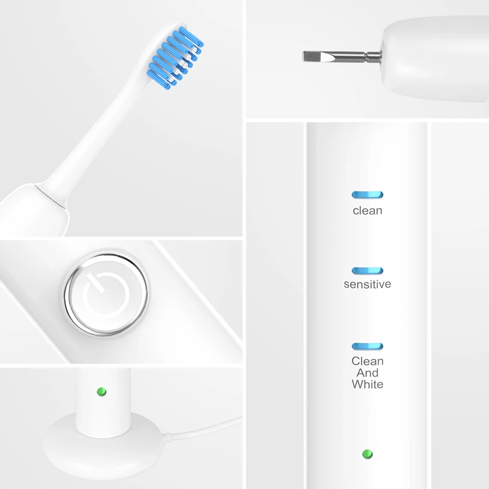AZDENT, новинка, Индуктивная USB перезаряжаемая электрическая зубная щетка, 3 режима, ультразвуковая зубная щетка, 3 сменные головки DuPont, водонепроницаемая