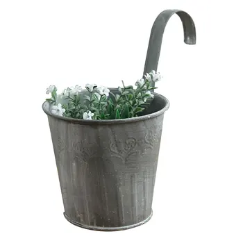 

Retro Flower Pot Hanging Balcony Garden Fence Plant Metal Iron Planter Bucket Decoration Garden Pots & Planters TB Sale