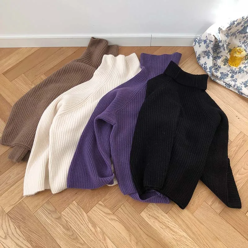 CamKemsey Winter Women Harajuku Knitted Sweaters Autumn Lazy Loose Thicken Turtleneck Sweaters And Pullovers