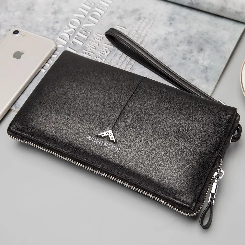 

Business Casual Genuine Leather Wallet Men Large capacity Phone Bag Male Coin Purse Clutch Cowskin Card Holder Wallet