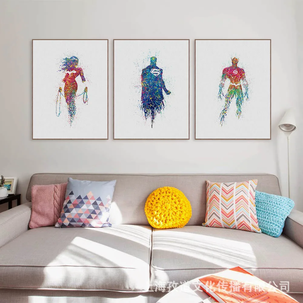 

Mild Art Watercolor America Superhero Superman Northern European-Style Library Decorational Picture Agent