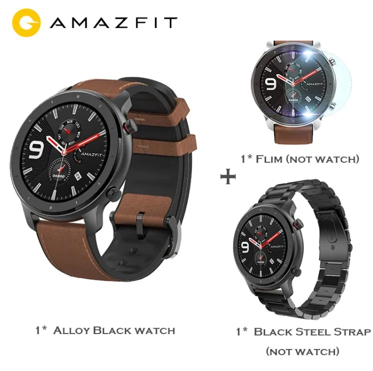 Глобальная версия Amazfit GTR smart watch 47 мм активно-матричные осид, Экран 24 дней работы от аккумулятора gps часы 50ATM водонепроницаемый плавательный черный Цвет - Цвет: Black add blacksteel