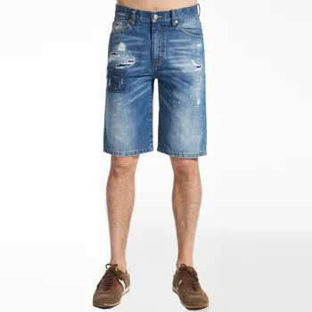 

Jeans Men 2019 New Hole Denim Shorts Men's trend Loose Straight Summer Thin section patch Casual Five points Shorts