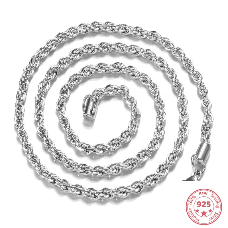 925 Серебряное ожерелье цепочка из веревки Colgante Plata De Ley Mujer Pierscionki ювелирное