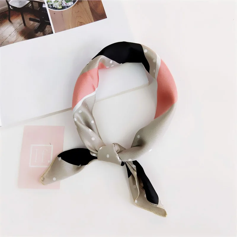 50*50 см элегантный женский квадратный шелковый платок на шею атласный шарф Тощий Ретро галстук для волос небольшой модный квадратный шарф - Цвет: 21