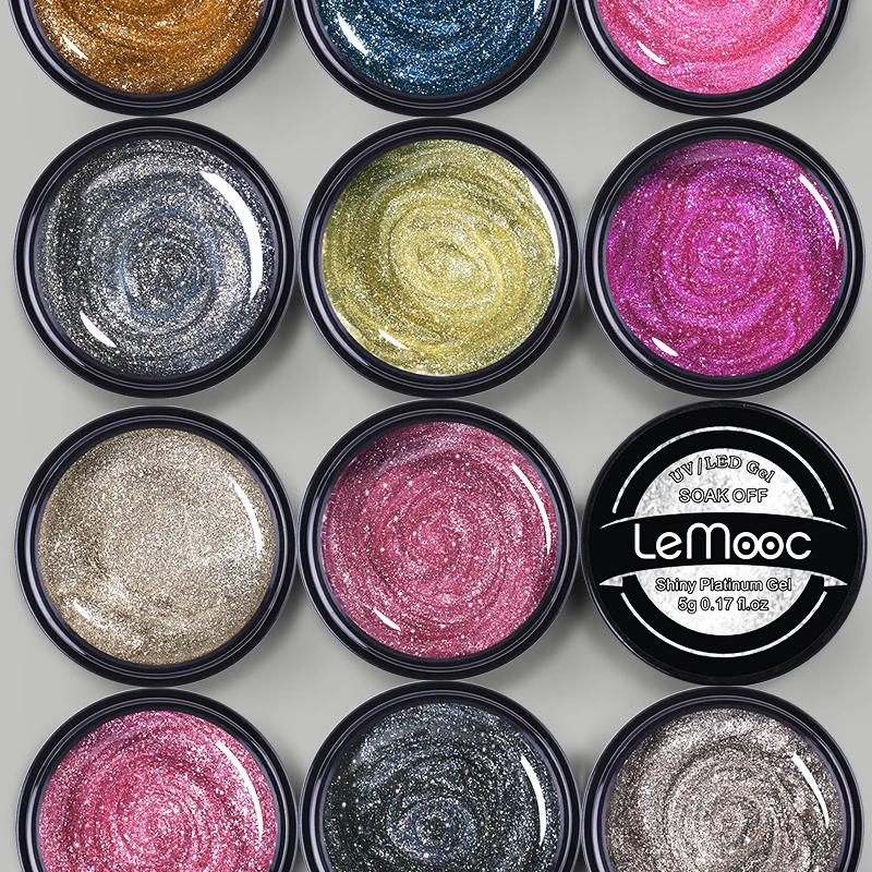 

LEMOOC Gel Nail Polish Set Glitter Platinum Nails Art For Manicure Poly UV Gel Lak UV Top Base Coat Primer Hybrid Varnishes