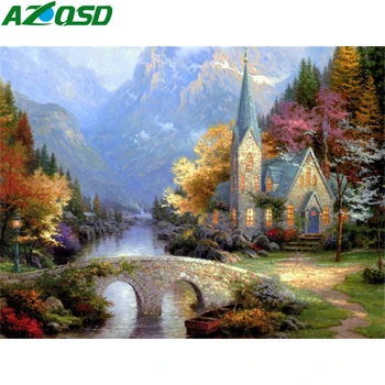 

AZQSD Coloring By Numbers House DIY Unframe Drawing On Canvas Oil Painting By Numbers Landscape Acrylic Paint Kits