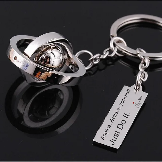 Custom Logo Phone Number Name Keyring World Cup Design Silver Sports Football Golf Keychain Mini Rotate Ball Dangle Key Chains Engraved text