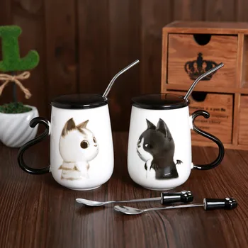 

Milk Coffee Mug Ceramic Mug with Lid Spoon Large Capacity 500ml Water Cup Lovely Office Porcelain Water Cup Gift for Your Lover