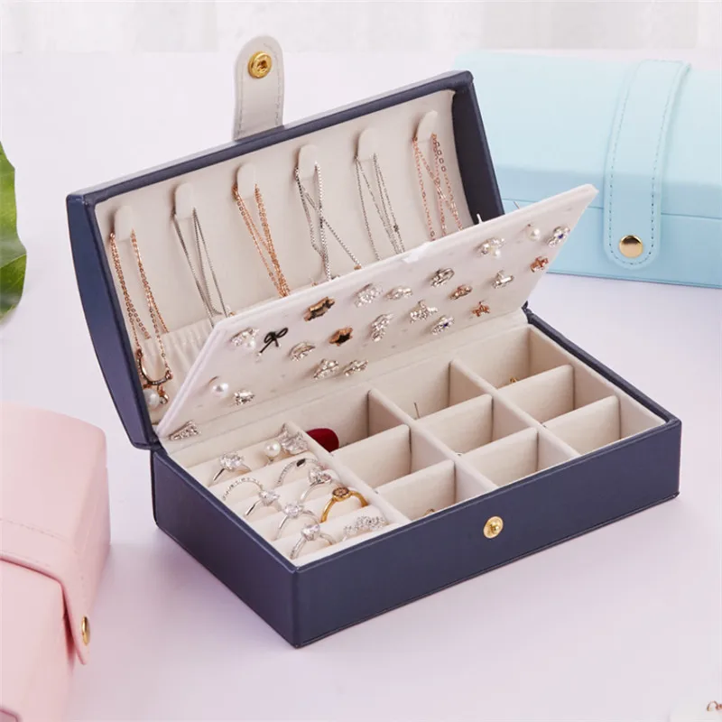 

JWWWBOX Double Layers PU Jewelry Packaging Display Box For Women Girls Portable Earrings Necklaces Rings Bracelets Jewelry Box