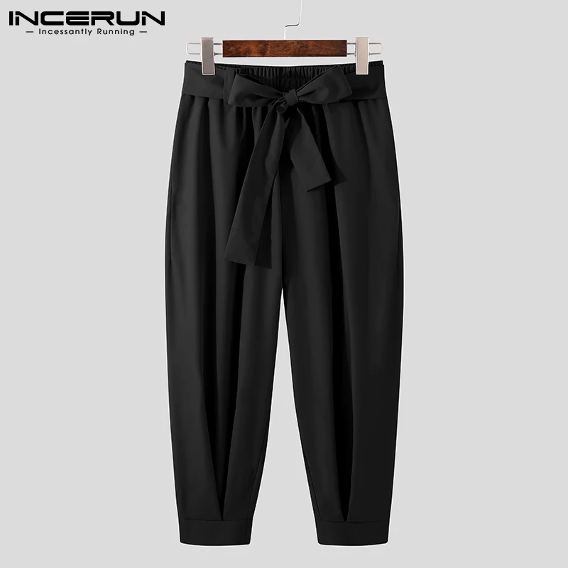 Men Trousers Solid Color Joggers Baggy Pockets Fashion Casual Trousers Men Streetwear Leisure Pantalon With Belt INCERUN S-5XL