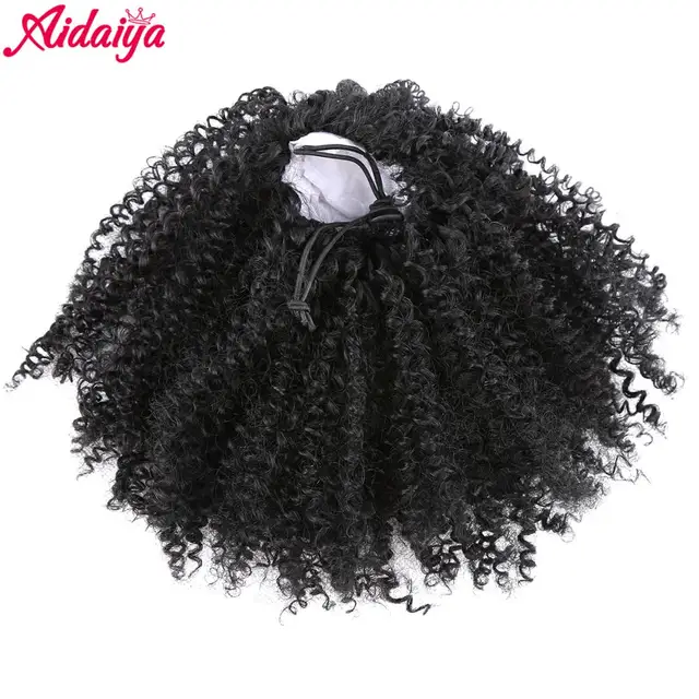 Aidaiya Jerry Curly Ponytail High Clip in Chignon Bun Hairpiece Afro Kinky Short Synthetic Drawstring ponytail Hair Extensions 2