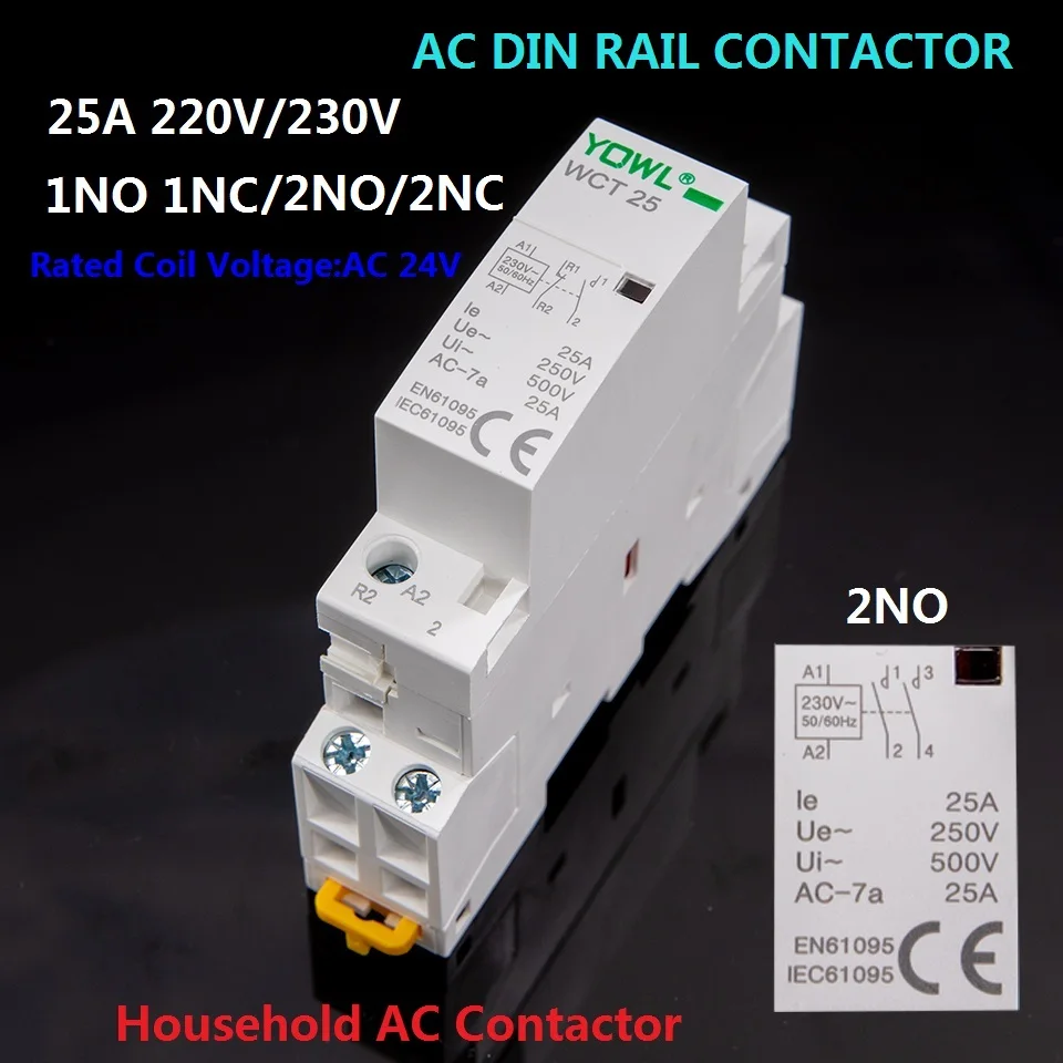 

1 pcs YQWL 2P 25A 220V/230V 50/60HZ Din Rail Household AC Modular Contactor 2NO/1N0 1NC/2NC