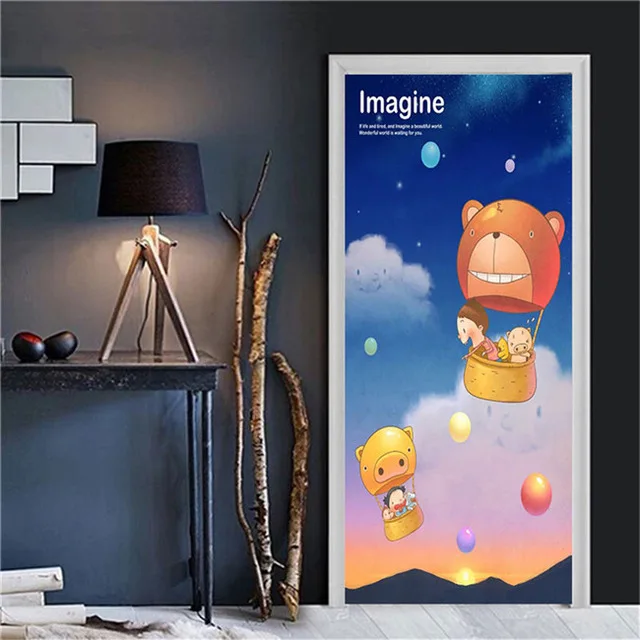 Самоклеющиеся наклейки на дверь в спальню DIY декорации ремонт мультфильм МУРАЛ с Фламинго водонепроницаемый принт картина домашний Декор наклейки ПВХ - Цвет: Door LXR4080-12
