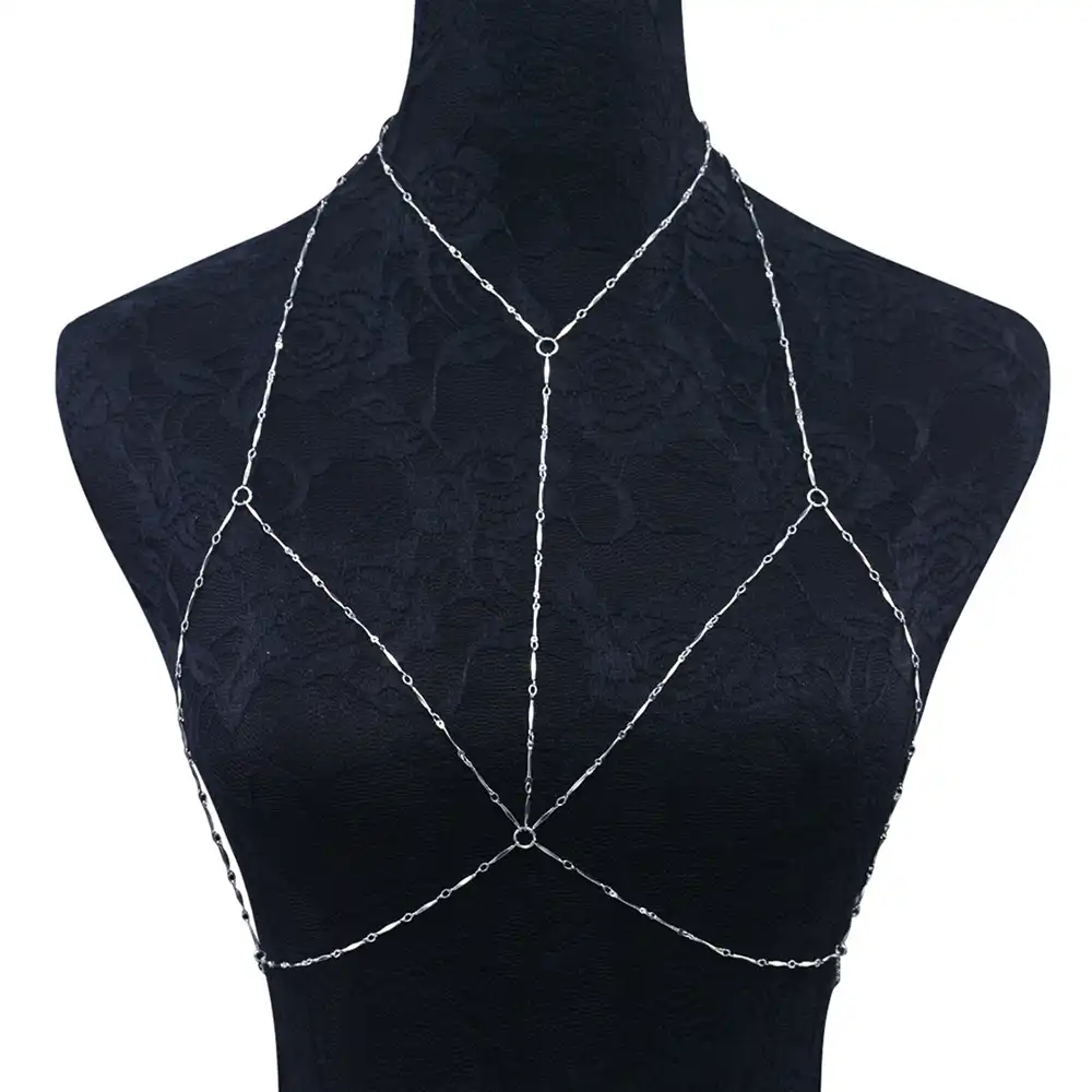 women gold chest chain body jewelry queen sexy glittering metal