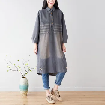 

Fashion 2020 spring new pullover long shirt for old ground white denim dress