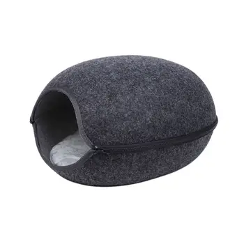 

Felt Cat Bed Cave Cat Kitten House With Cushion Zipper Design Funny Breathable Fish Mouth Nest