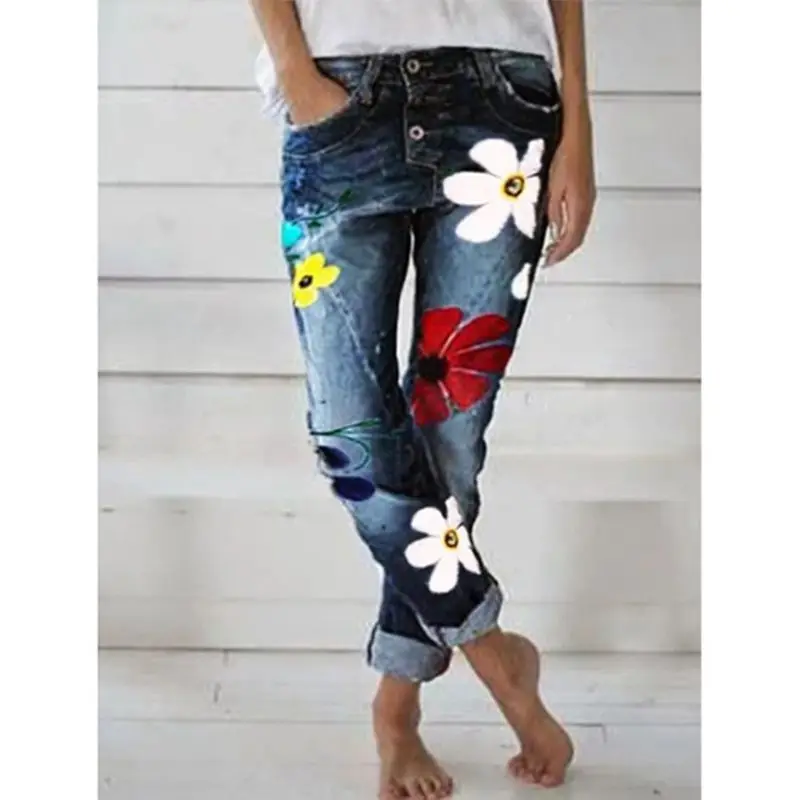Брюки-карандаш с цветочным рисунком модные джинсы с высокой талией женские джинсы для мальчиков женские джинсовые брюки женские джинсы для мам ковбойские джинсовые брюки