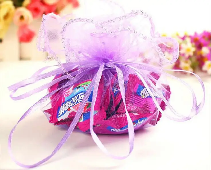 

50pcs diameter 26cm purple Round Sachet Organza Bag Drawstring jewelry packaging bags for Wedding/gift/food/candy/Christmas