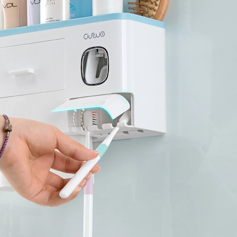 Wall-mounted Toothbrush Holder Toothpaste Squeezer Home Restroom Storage Rack Auto Toothpaste Dispenser Bathroom Accessories toothbrush holder,toothpaste dispenser,toothpaste squeezer,bathroom storage rack