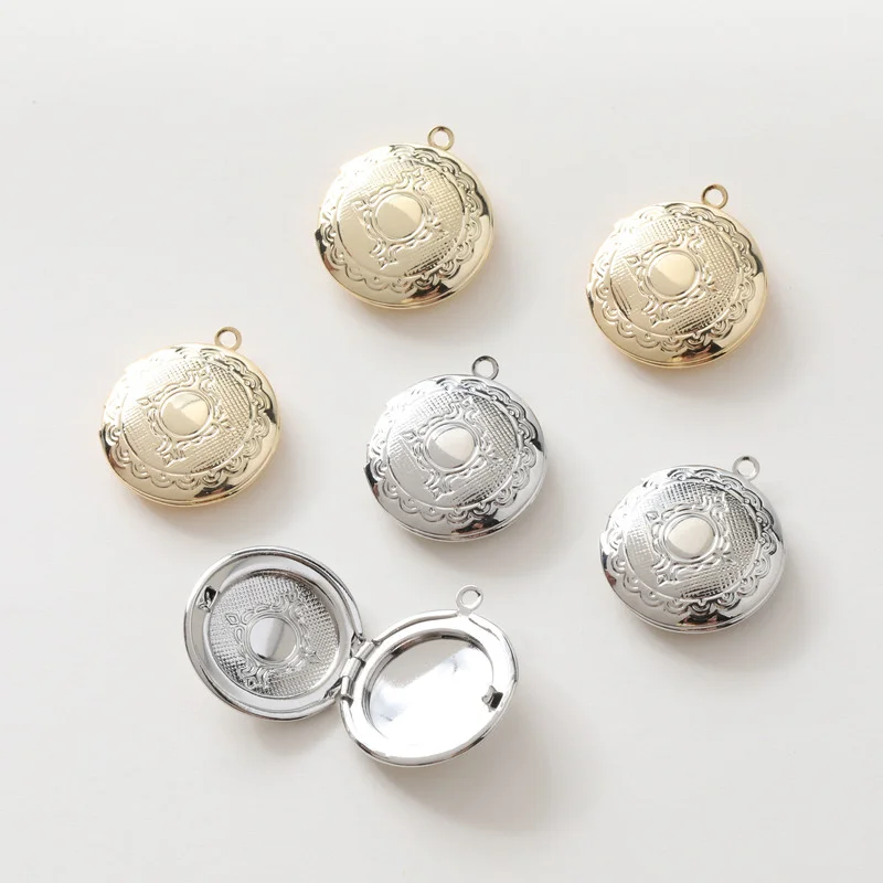 Ожерелье из 14-каратного золота с круглым винтажным принтом кулон-фоторамка