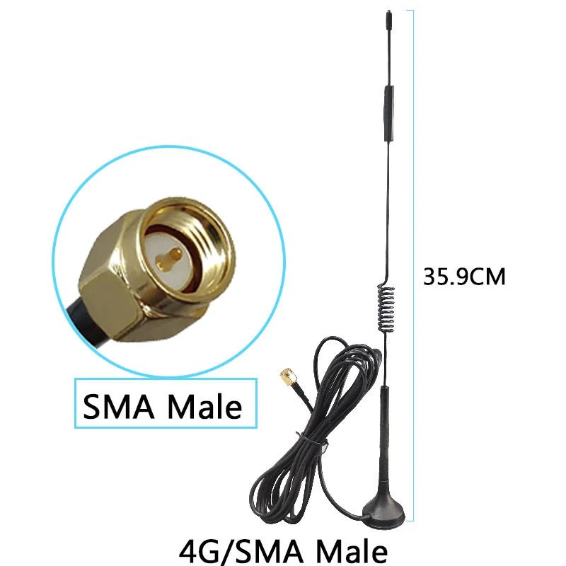 Grandwisdom 5pcs 3G 4G LTE Antenna 12dbi SMA Male Connector Aerial 698-960/1700-2700Mhz IOT magnetic base 3M Clear Sucker Antena