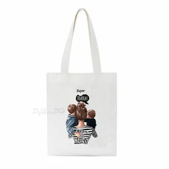 

Super MaMa Design Canvas Tote-Bags Mother And Baby Design Reusable Shopping Bag Shopper Bag mother Big capacity Bag