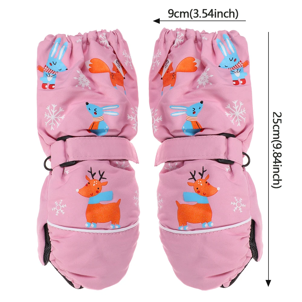 1Pair Cartoon Children Ski Gloves Long-sleeved Mittens Winter Windproof Waterproof Thick Warm Non-slip Deer Rabbit 2-6 Years Old