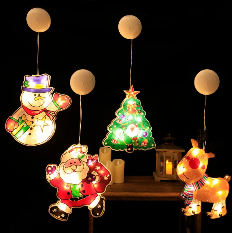

Led Christmas Lights Sucker Lantern Festive Room Christmas Window Lights Christmas Tree Santa Claus Snowman Elk Holiday Gift LED