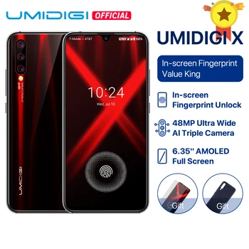 Перейти на Алиэкспресс и купить UMIDIGI X In-screen отпечаток пальца глобальная версия 6,35 дюймAMOLED 48MP Тройная задняя камера 128GB NFC Helio P60 4150mAh смартфон