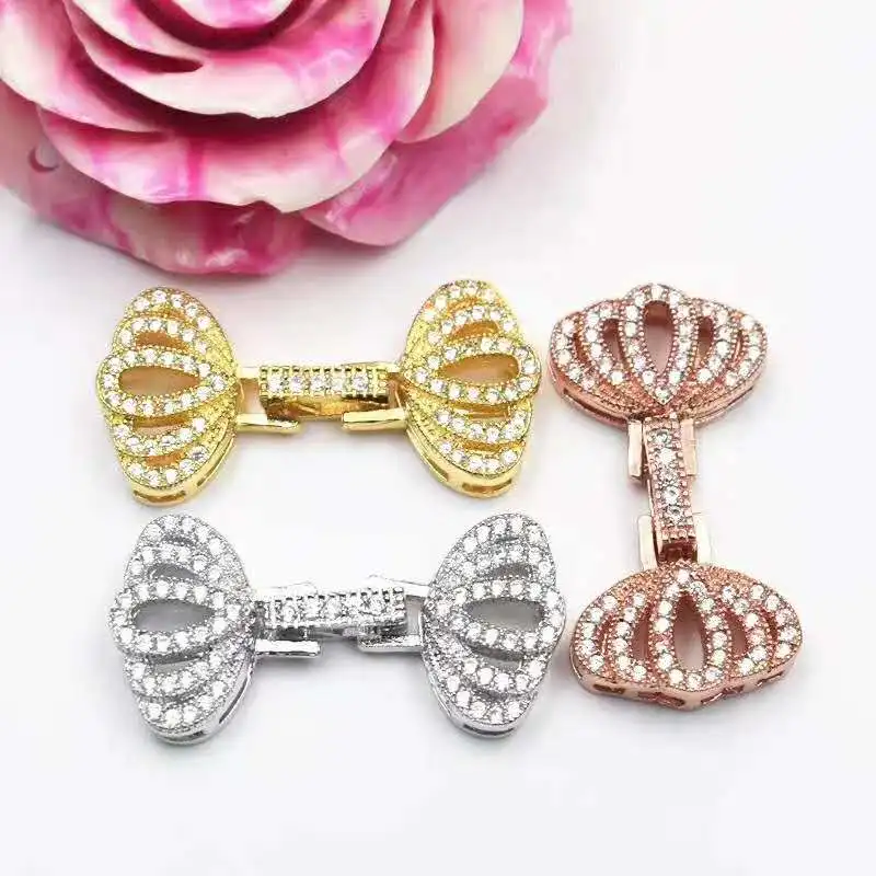 3pcs/lot 20mmX30mm Women's CZ-inlaid Pearl double-layer Bracelet Buckle, necklace buckle, sweater chain connection buckle