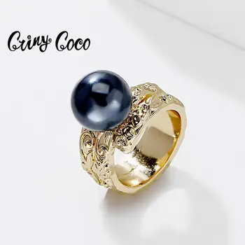 

Cring Coco Top Quality Pearl Rings Unique Design Hawaiian Gold Color Geometric Wholesale Promise Ring for Women Female Gifts New