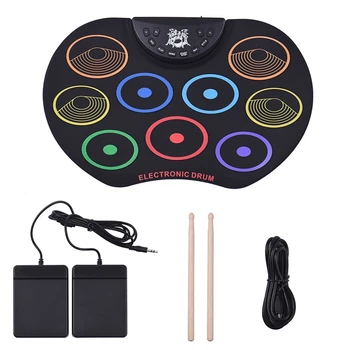 

Portable Digital USB 9 Pads Colorful Roll Up Drum Set Silicone Electronic Drum Kit with Drumsticks and Sustain Pedal