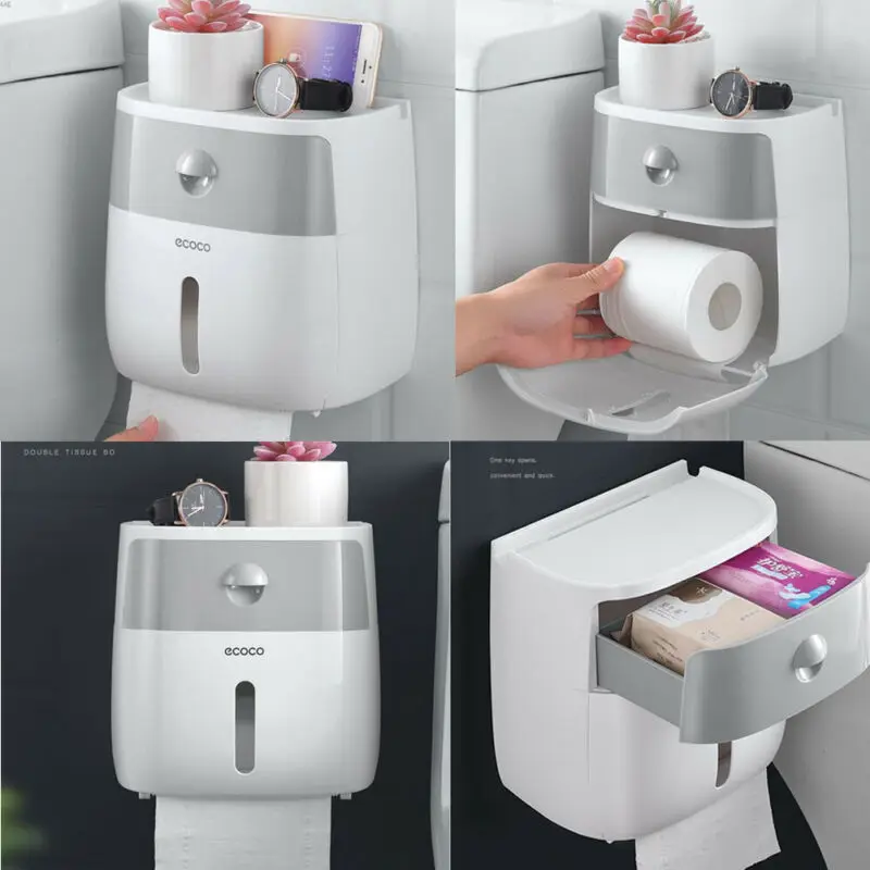 

New Waterproof Wall Mounted Toilet Roll Holders Towel Bathroom Tissue Paper Box Rack Bathroom Multi-function Storage Drawers