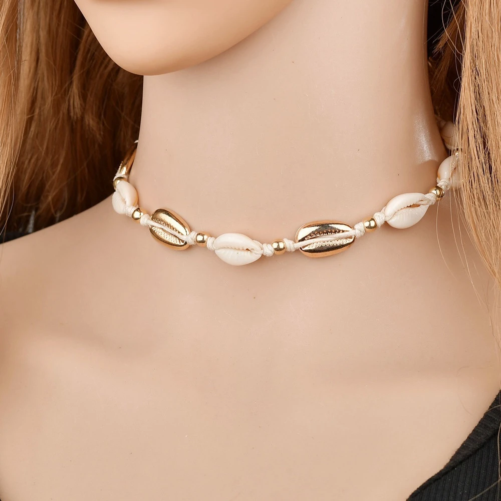 Collar de conchas de concha para mujer, joyería de verano, gargantilla concha de playa, cuerda Bohemia, collares de cuentas de cauri, Collar hecho a mano para mujer 2021|Collares de cadena| -
