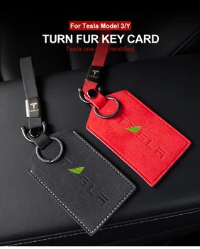 

Card Case Keychain Holder For Tesla Model 3 Y S X Accessories Card Cover Key Case Set Holder Key Bag Clip Turn Fur Leather 2020