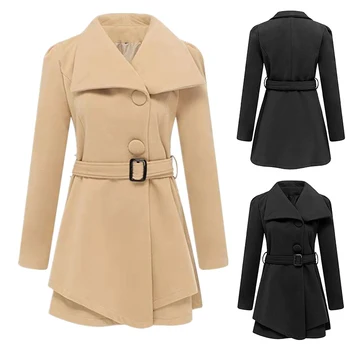 

Cotton Slim Women Overcoat 2019 Winter Mid-Long Style Solid Beige Black Woman Outwear Jackets Ladies Elegant Button Casual Coat