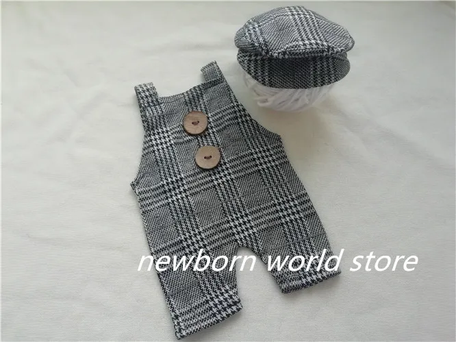 Реквизит для фотосъемки новорожденных, детские брюки на подтяжках и шапка - Цвет: Photo Color