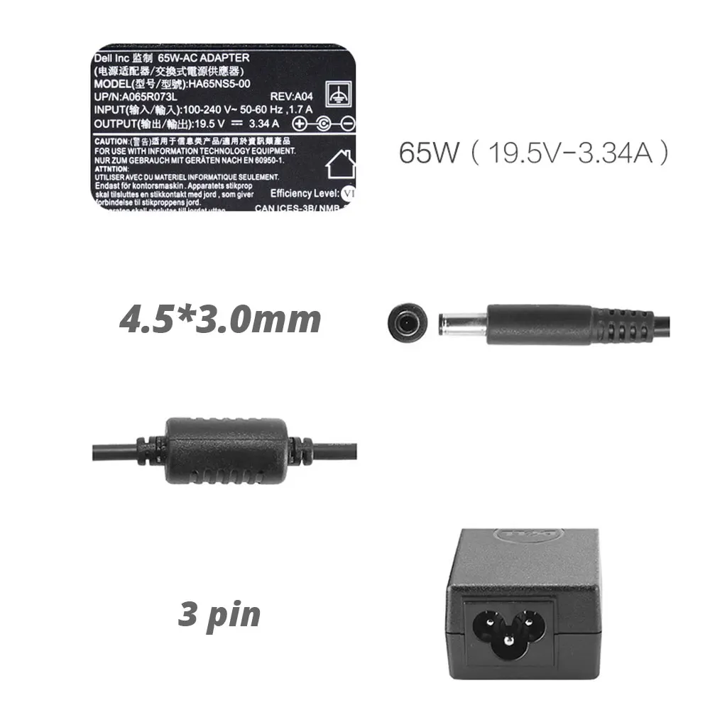 Новое оригинальное 65 Вт AC зарядное устройство для ноутбука Dell Vostro 14 5468 5459 адаптер питания 19,5 в 3.34A 4,5*3,0 мм