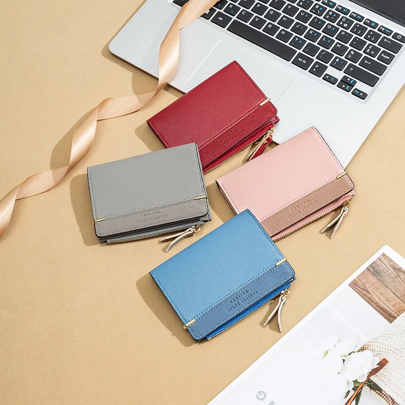 

2019 New Matte Stitching Korean Version of The Purse Fashion Multi-card Short Zipper Ladies Wallet Coin Purse Credit Card Sleeve