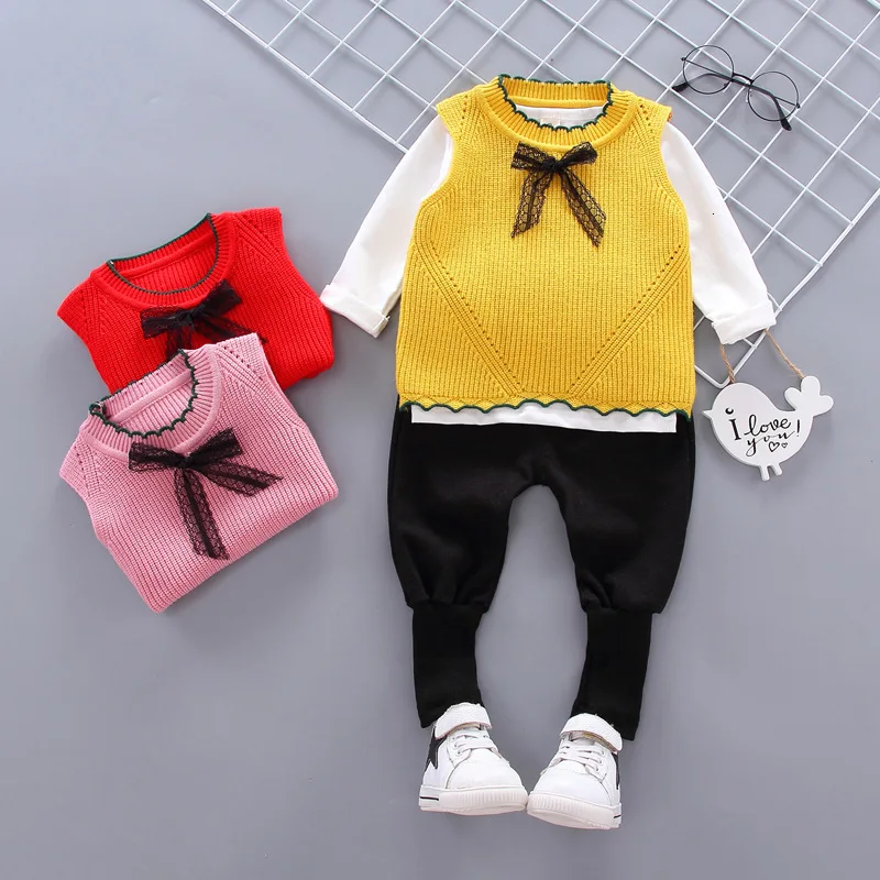 

Autumn 2019 Children Three Suit Children's Garment Baby Sweater Vest Form Sweater Three-piece Girl Suit For Autumn