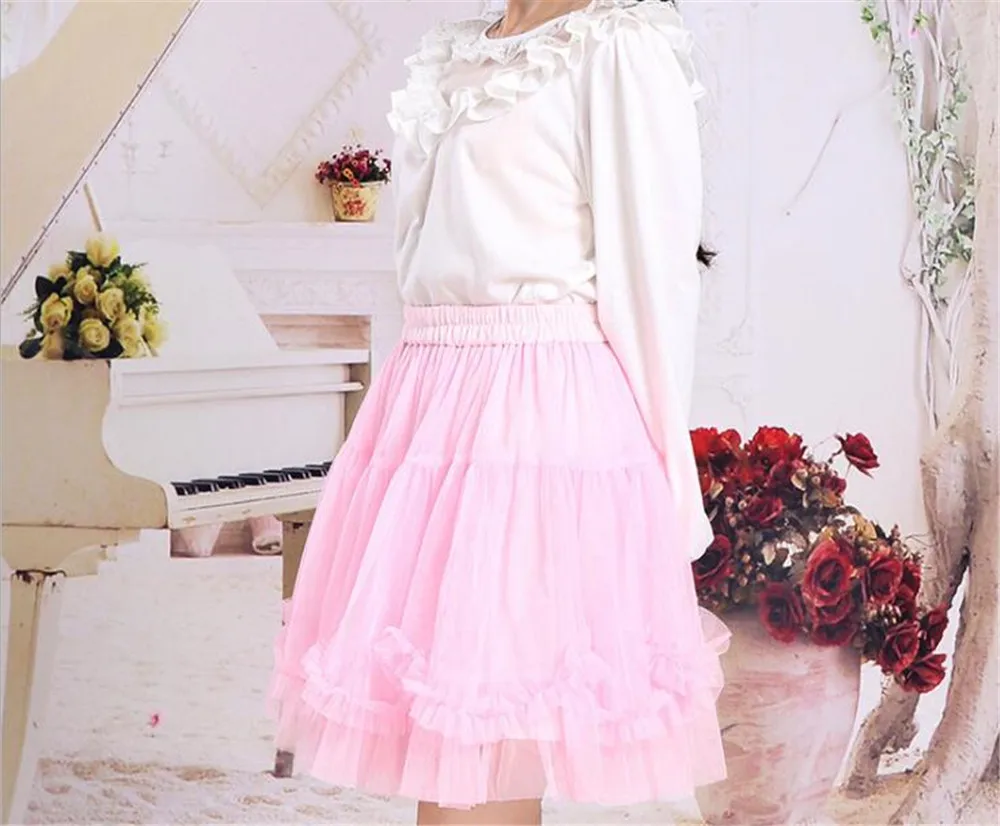 Милая пышная мини-юбка с эластичной резинкой на талии, пачка с оборками, юбка-американка, B359