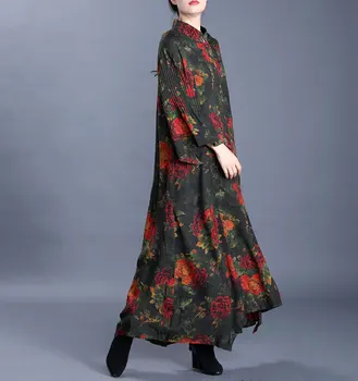 

2020 New Chinese Style Elegant Stand Collar Long Sleeve Womens Silk Trench Fashion Single Breasted Retro Print Loose Long Coat