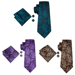Hi-Tie 3 шт Цветочный мужской галстук Hanky запонки набор 100% шелк 8,5 см красные галстуки для мужчин модные роскошные для свадебной вечеринки