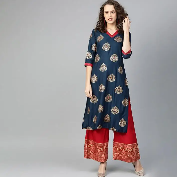 2020 индийские Модные женские комплекты с этническим принтом Kurtas хлопок Индия Lehenga