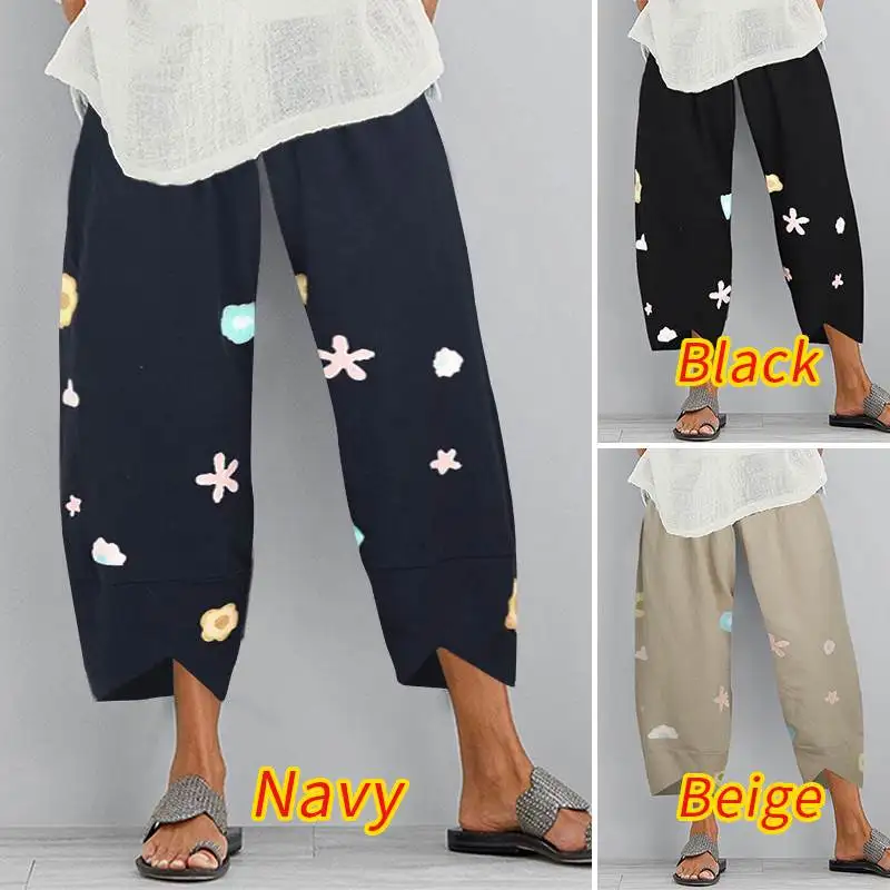 ZANZEA Viintage Print Trousers Womens Harem Pants Autumn Casual Elastic Waist Long Pantalon Female Flower Turnip Plus Size Pant