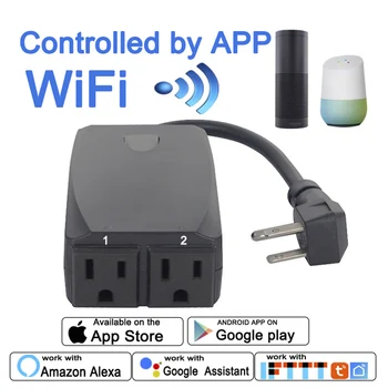 

APP Black US Safe Voice Control Intelligent Wireless WIFI Socket Outdoor Waterproof Smart Home Remote Control 2 Outlet socket